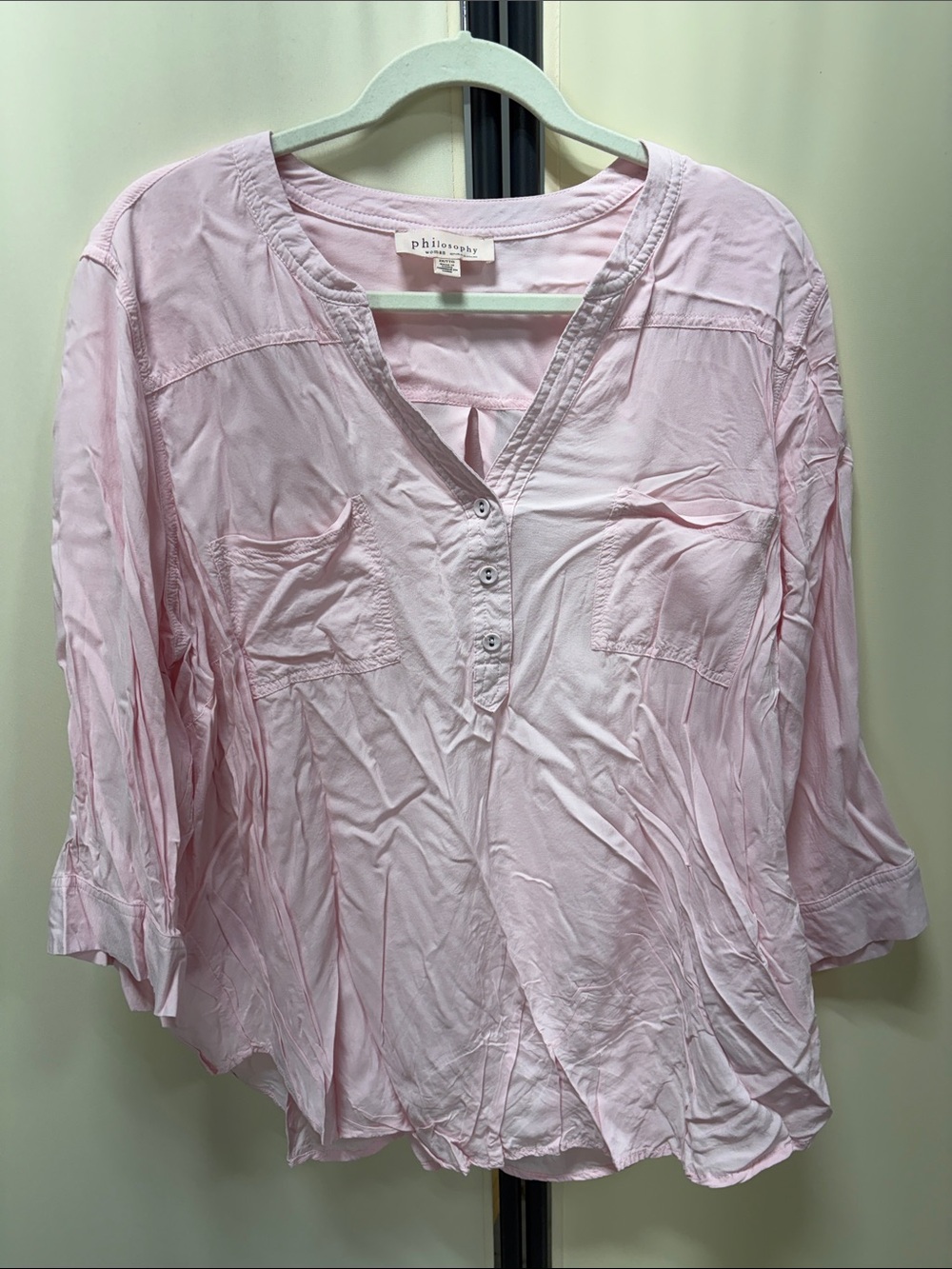 Philosophy Pastel Pink Henley Button Front Women's Blouse